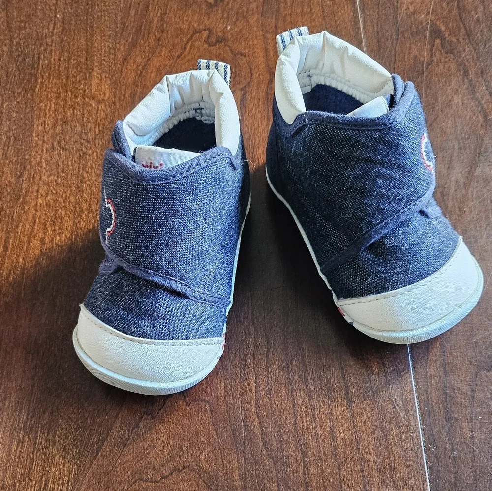 Miki House Classic Denim Baby Shoes with Bear Patch